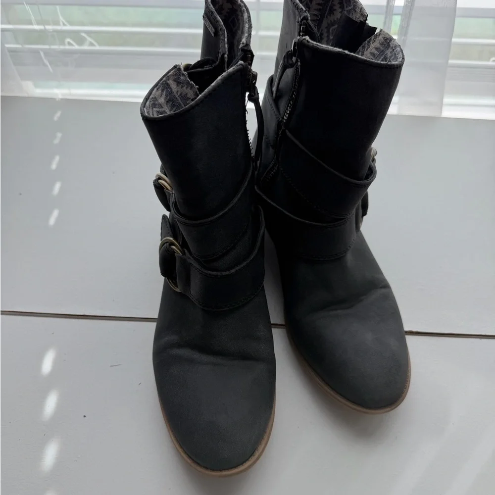 Roxy Charcoal Ankle Boots with Buckle Accents - Picture 5 of 15